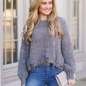 ANTHROPOLOGIE | POL Distressed Confetti Sweater in gray Size Medium